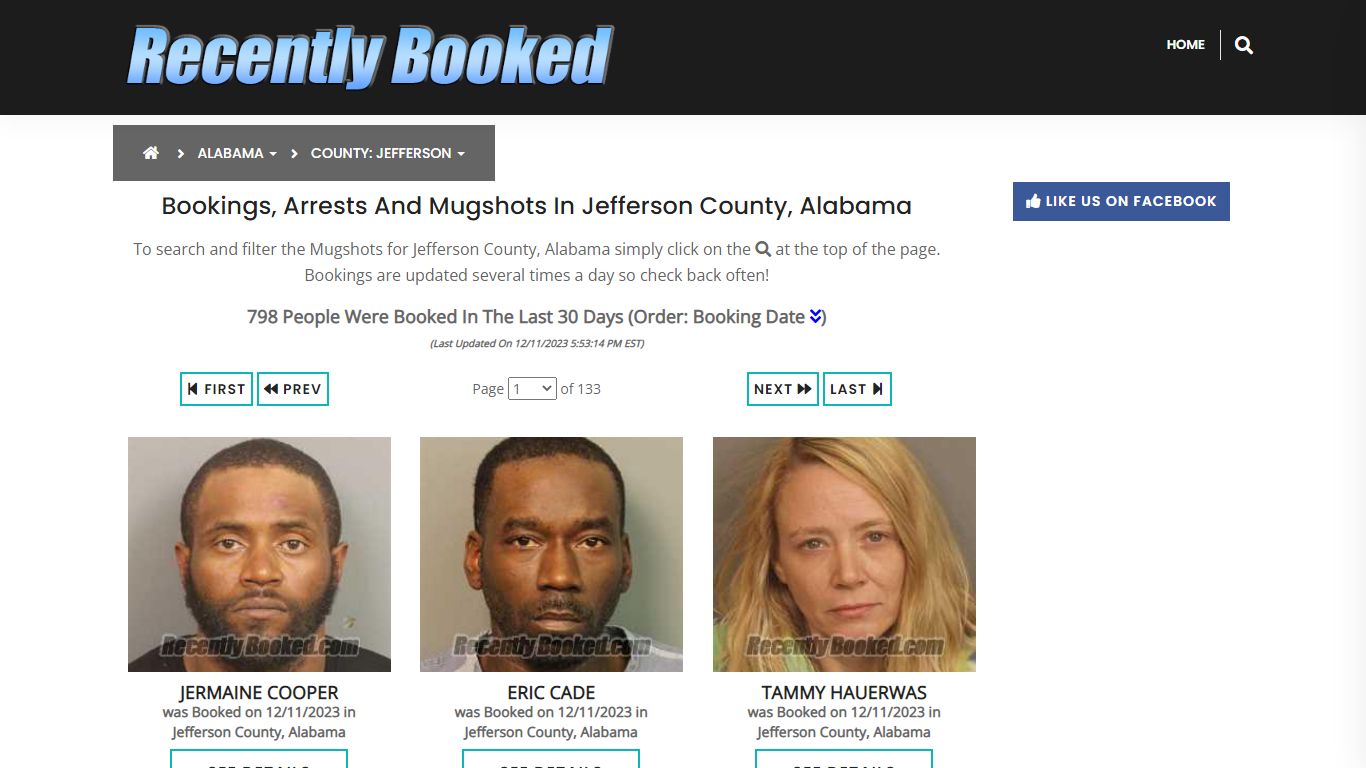 Bookings, Arrests and Mugshots in Jefferson County, Alabama