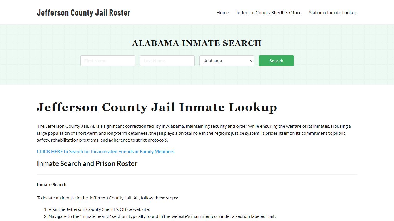 Jefferson County Jail Roster Lookup, AL, Inmate Search
